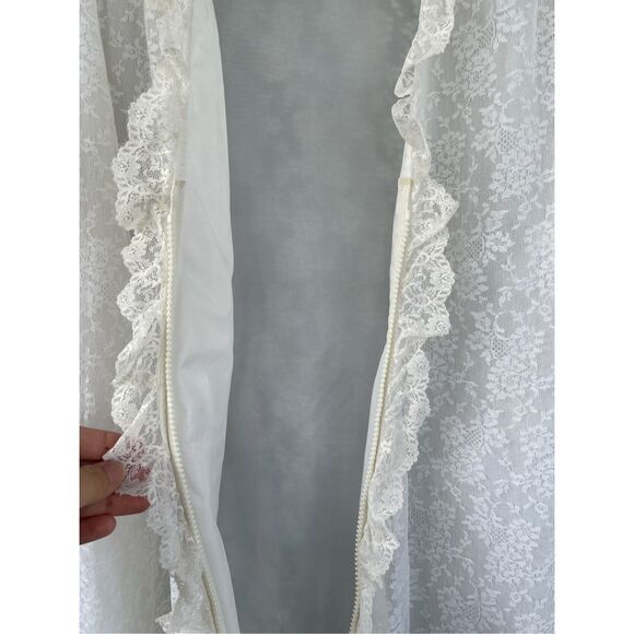 VTG Angela Gore London White Lace Long Dressing Gown Robe Sheer Ruffle 60s 70s - Picture 5 of 8